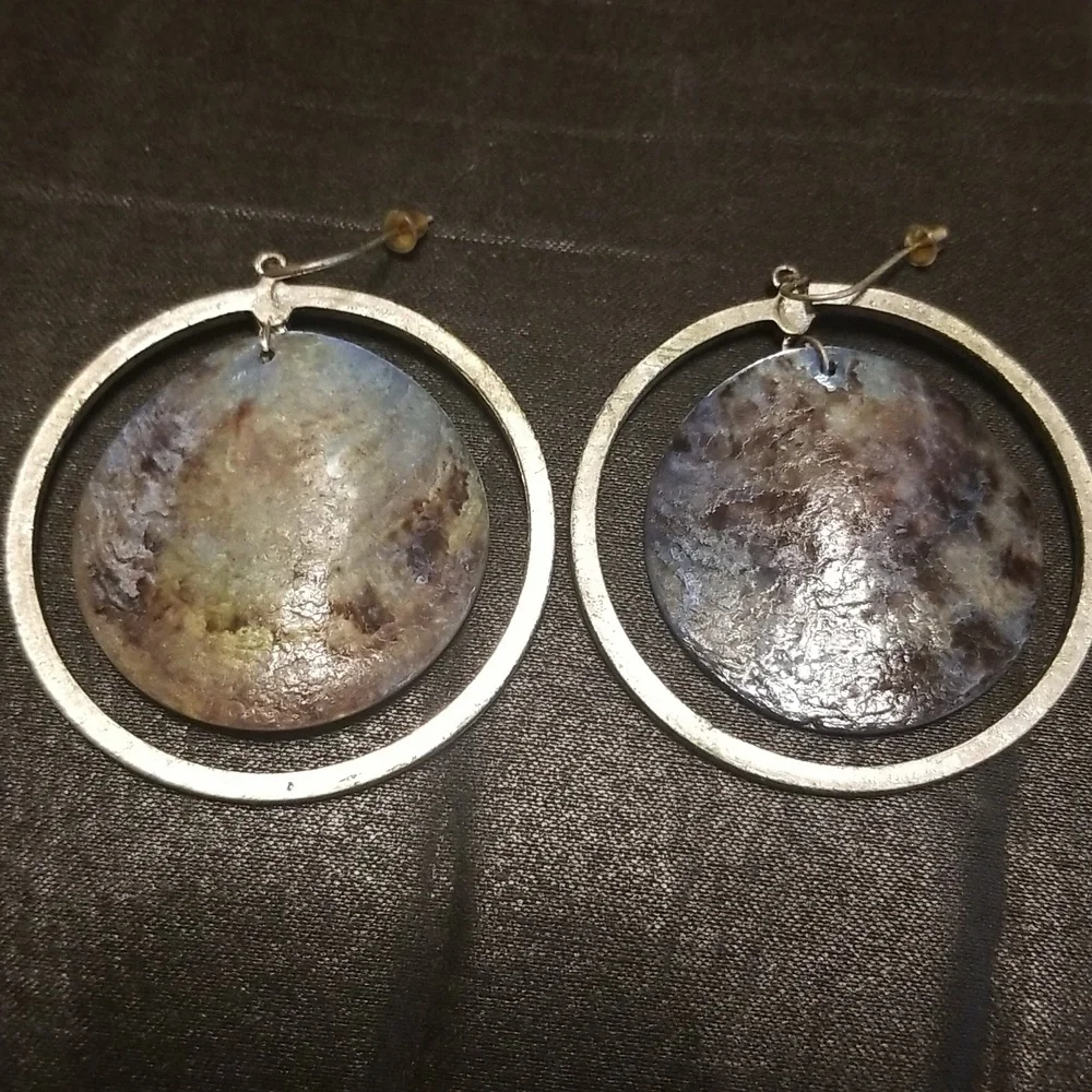 Vintage Silver Tone and Blue Abalone Earrings